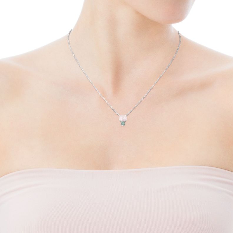 Collar Tous Mini Color de Plata con Cuarzo rosa y Amazonita-3