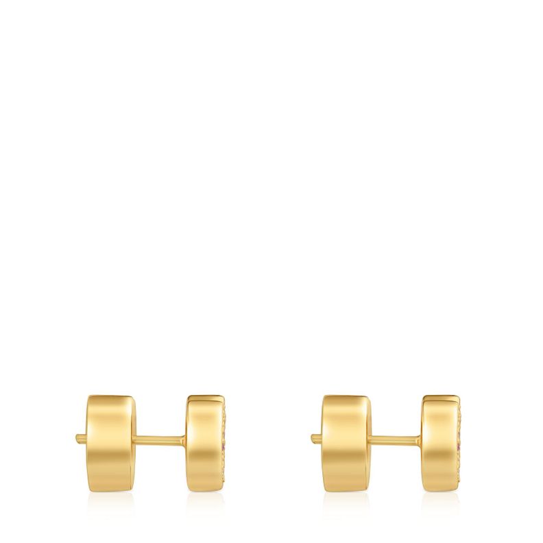 Pendientes corazón con baño de oro 18 kt sobre plata y rodolitas TOUS 1950-1