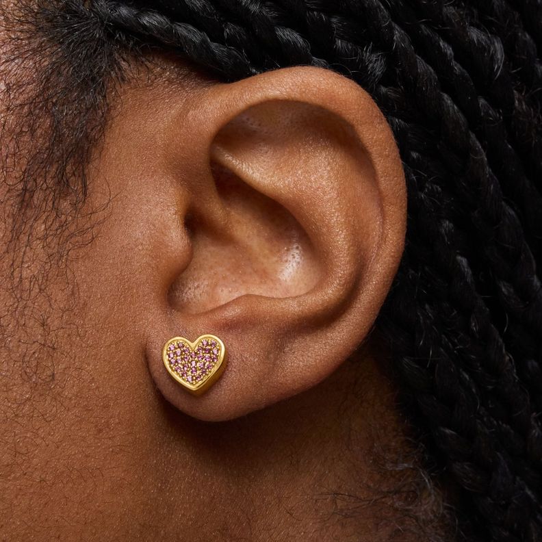 Pendientes corazón con baño de oro 18 kt sobre plata y rodolitas TOUS 1950-5