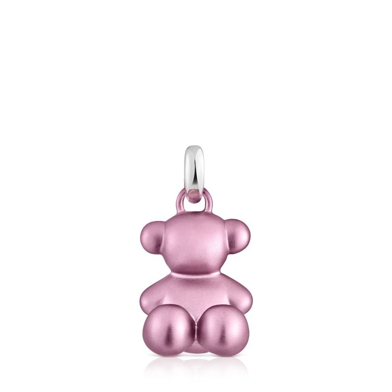 Colgante oso mediano de acero en color rosa claro Bold Bear-0