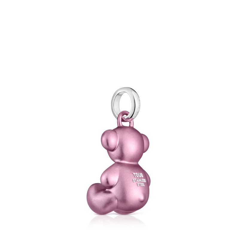 Colgante oso mediano de acero en color rosa claro Bold Bear-2