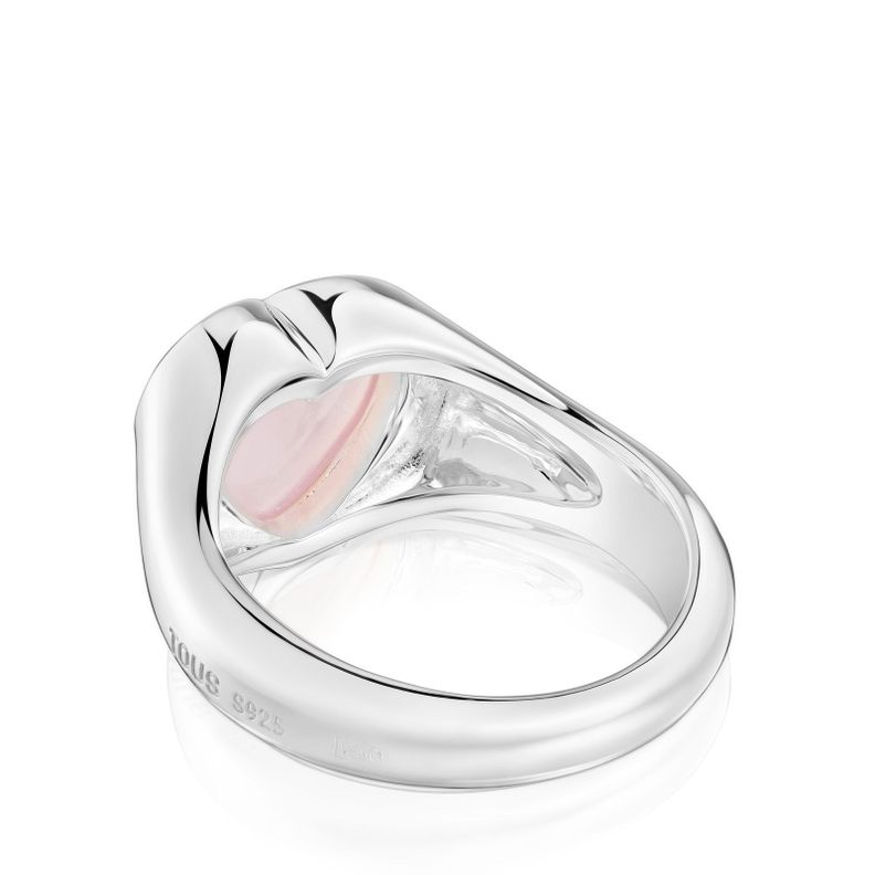 Anillo sello corazón de plata y calcedonia rosa Bold Motif-2