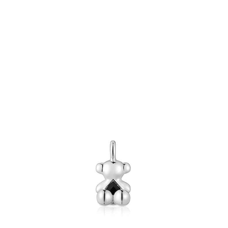 Colgante oso pequeño de plata y ónix Bold Bear-0
