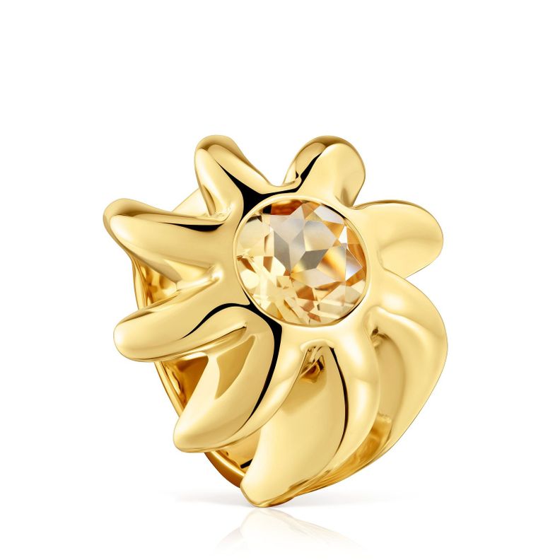 Anillo con baño de oro 18 kt sobre plata y citrino-0