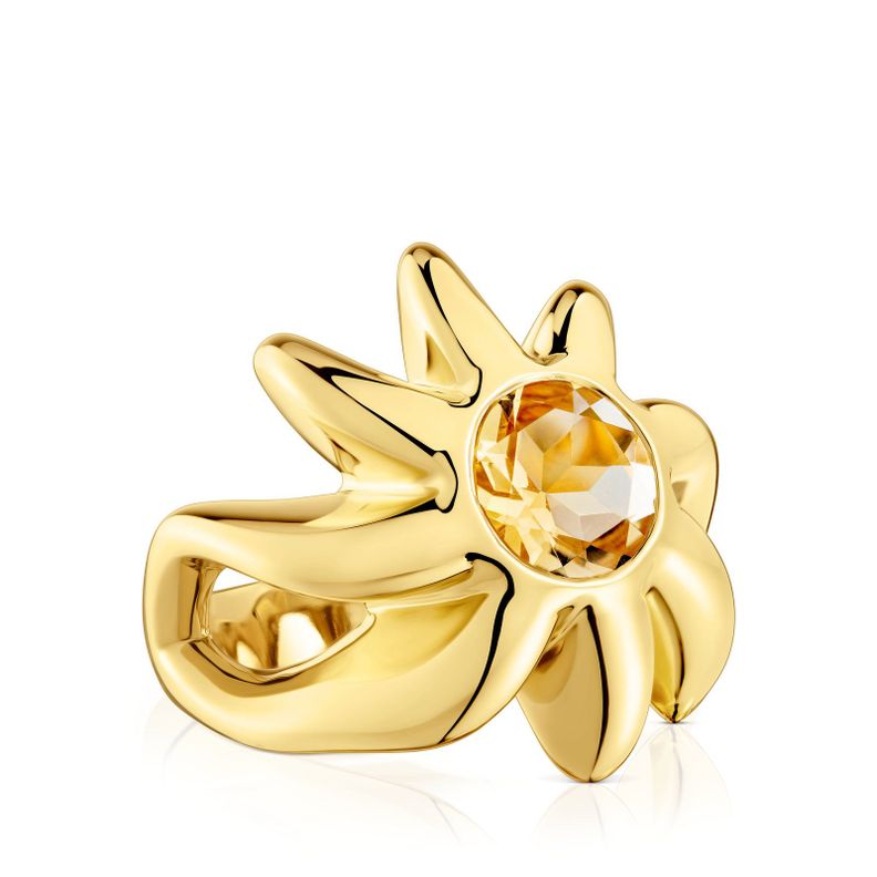 Anillo con baño de oro 18 kt sobre plata y citrino-2