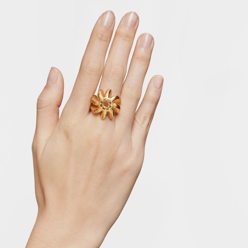Anillo con baño de oro 18 kt sobre plata y citrino-5