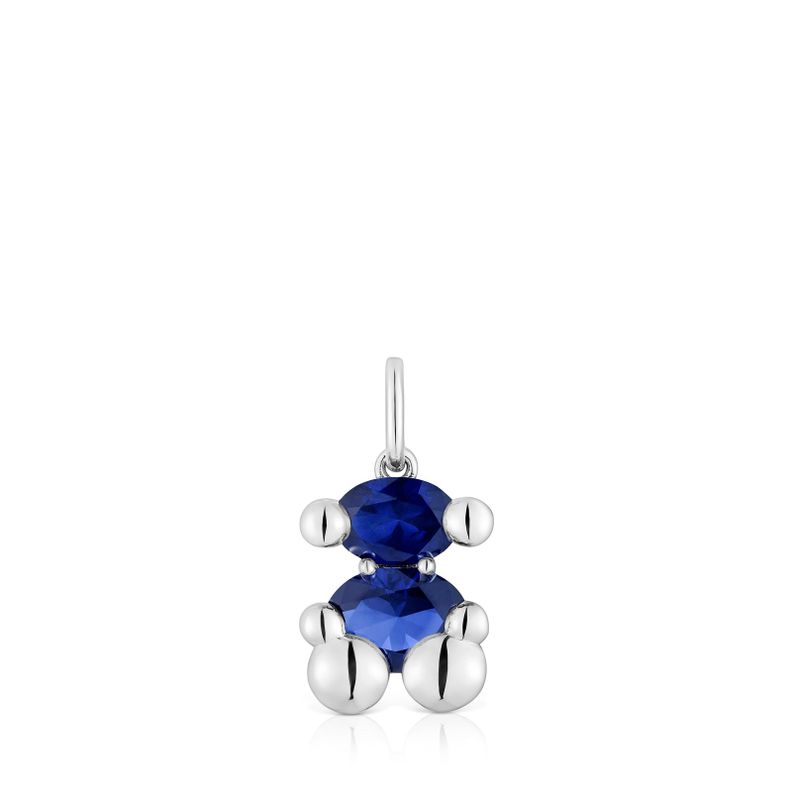 Colgante pequeño motivo oso de plata y zafiro azul creado en laboratorio Color Bear LGG-0