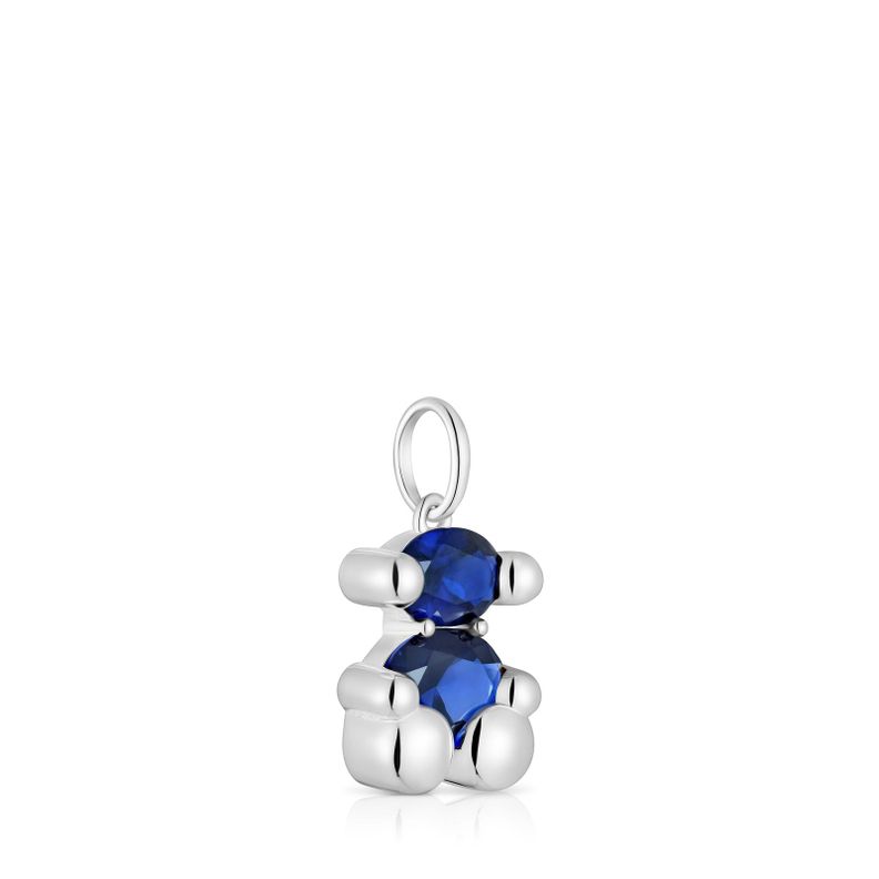 Colgante pequeño motivo oso de plata y zafiro azul creado en laboratorio Color Bear LGG-1