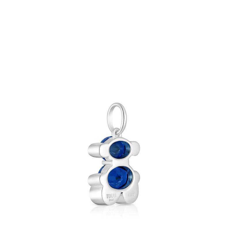 Colgante pequeño motivo oso de plata y zafiro azul creado en laboratorio Color Bear LGG-2