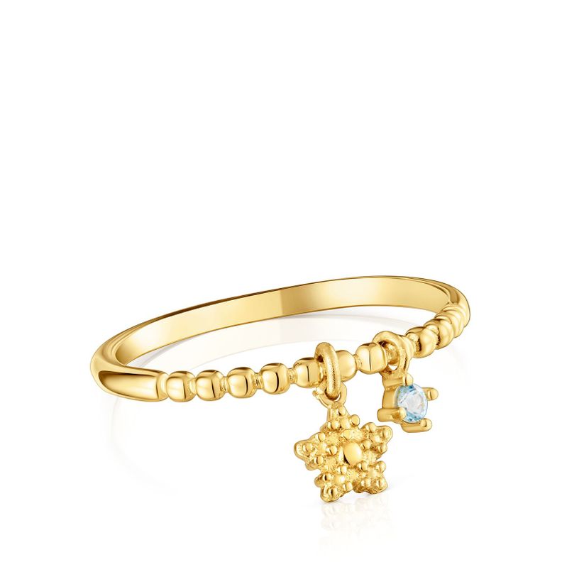 Anillo pequeño con baño de oro de 18 kt sobre plata y topacio TOUS Grain-1