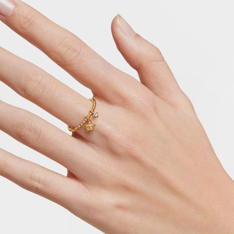 Anillo pequeño con baño de oro de 18 kt sobre plata y topacio TOUS Grain-3