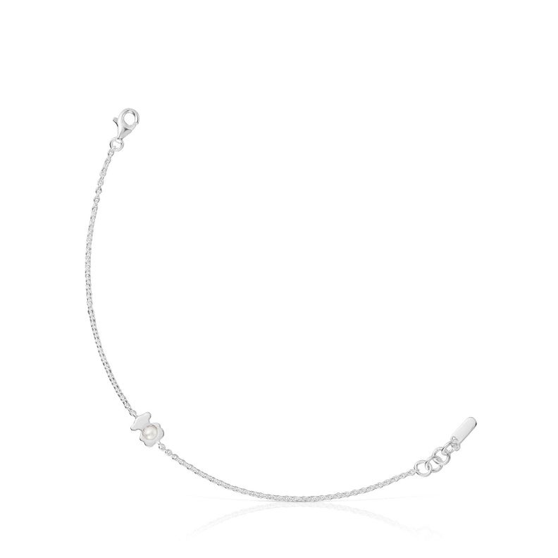 Pulsera cadena con oso de plata y perla cultivada I-Bear-0