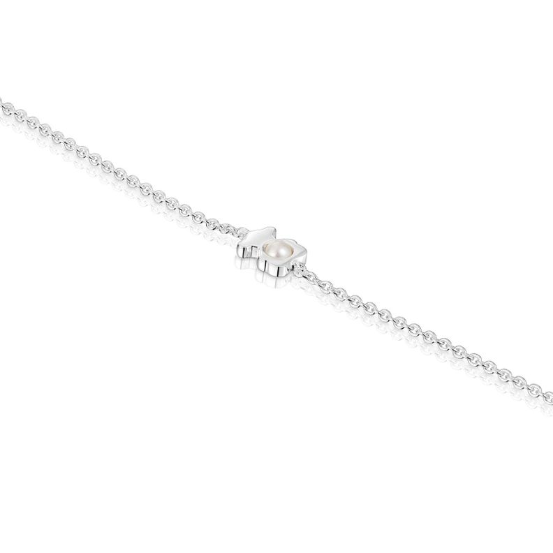 Pulsera cadena con oso de plata y perla cultivada I-Bear-2