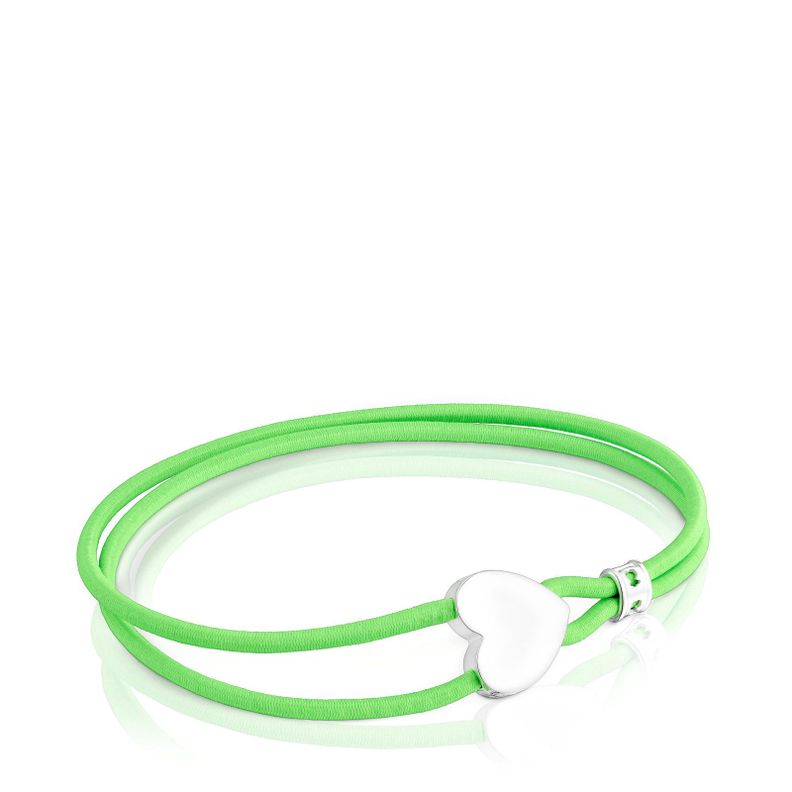 Pulsera elástica verde con corazón de plata Sweet Dolls Tous-0