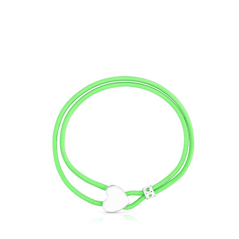Pulsera elástica verde con corazón de plata Sweet Dolls Tous-1