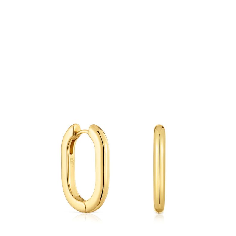 Pendiente aro largos con baño de oro 18 kt sobre plata 22 mm Basicos-0