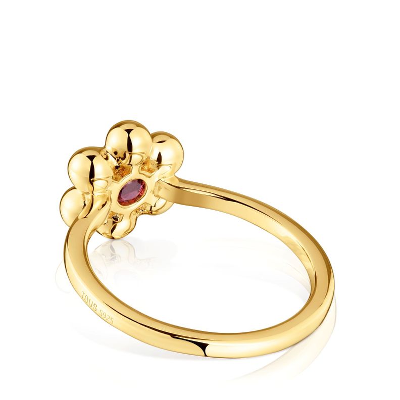 Anillo pequeño flor con baño de oro 18 kt sobre plata y rodolita Sugar Party-2