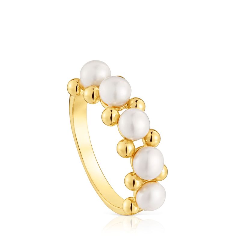 Anillo mediano con baño de oro de 18 kt sobre plata y perlas cultivadas Gloss-0