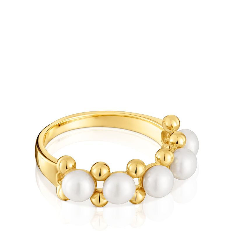 Anillo mediano con baño de oro de 18 kt sobre plata y perlas cultivadas Gloss-2
