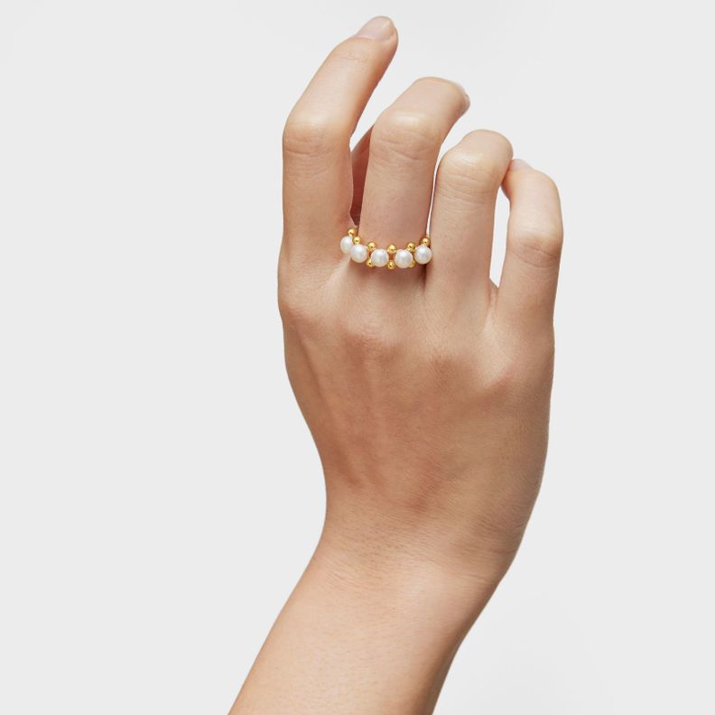 Anillo mediano con baño de oro de 18 kt sobre plata y perlas cultivadas Gloss-3