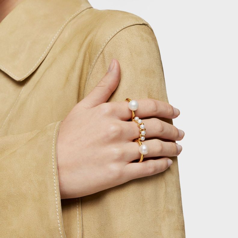 Anillo mediano con baño de oro de 18 kt sobre plata y perlas cultivadas Gloss-5