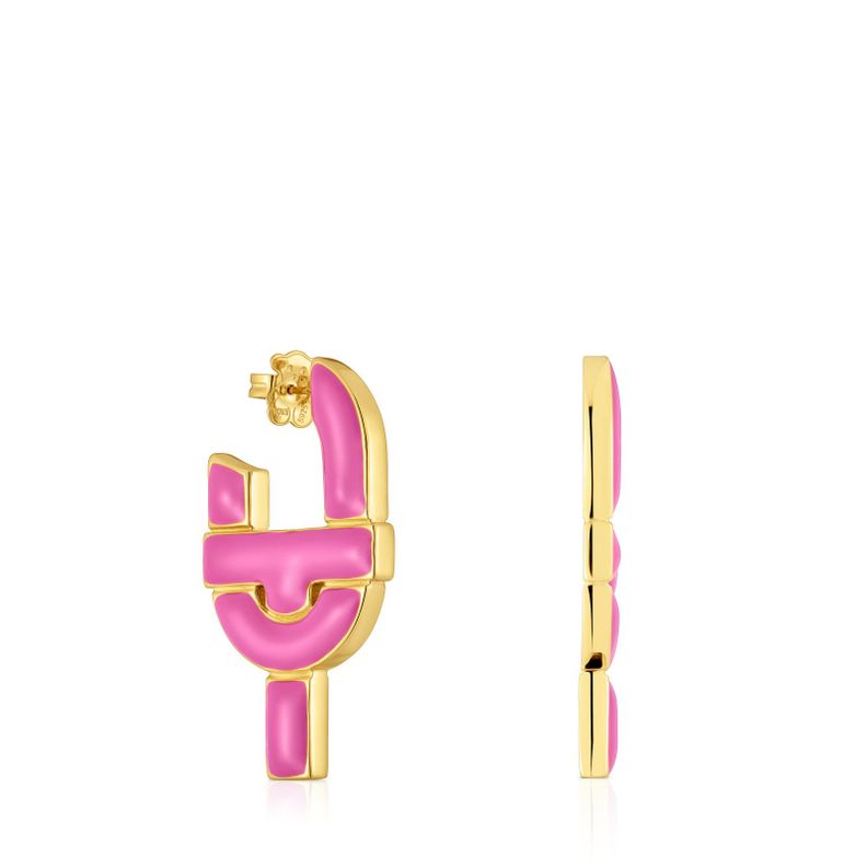 Pendientes aro de plata y esmalte fucsia TOUS MANIFESTO-0