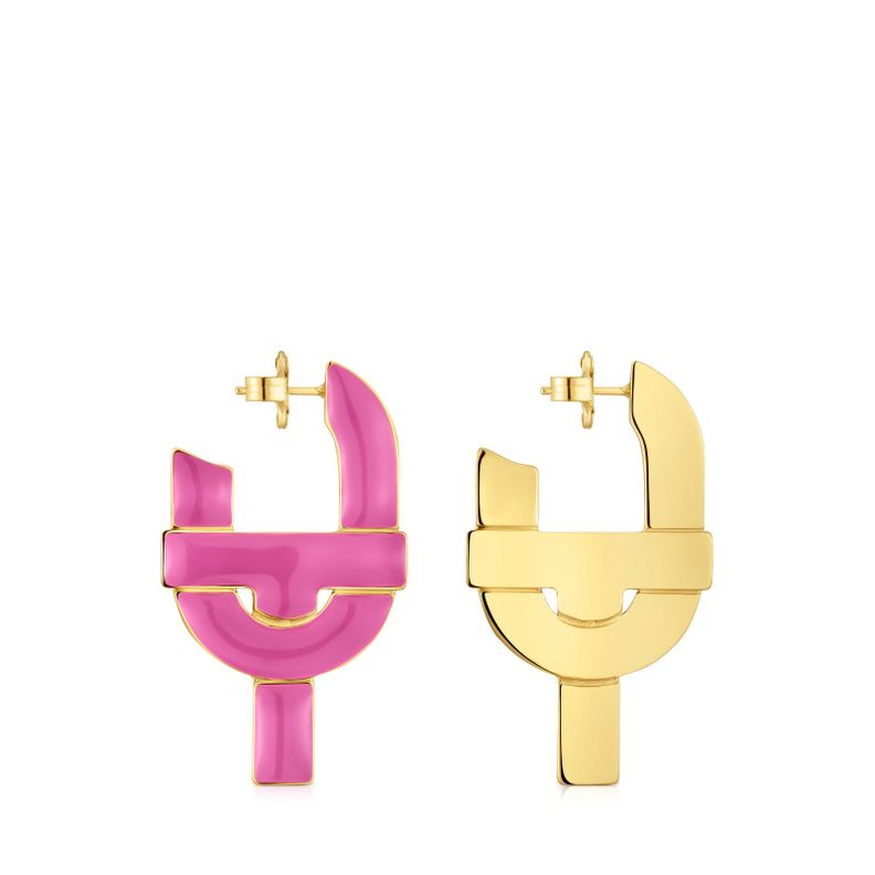 Pendientes aro de plata y esmalte fucsia TOUS MANIFESTO-1