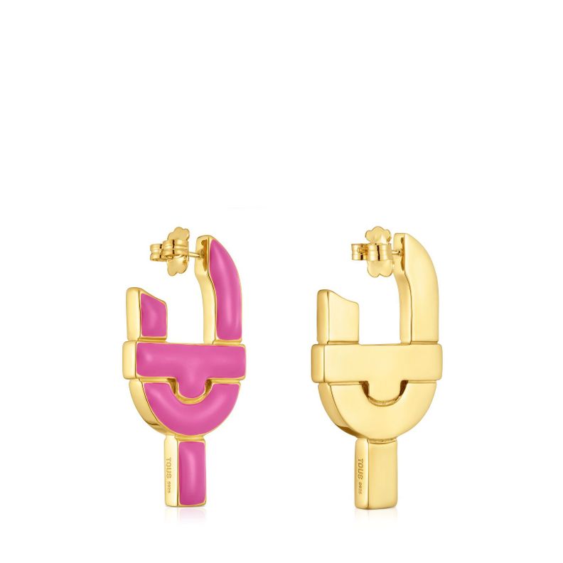 Pendientes aro de plata y esmalte fucsia TOUS MANIFESTO-2