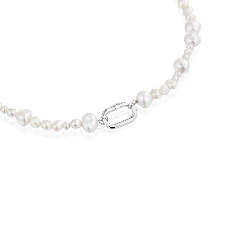 Gargantilla con perlas cultivadas y anilla de plata Hold Oval-1