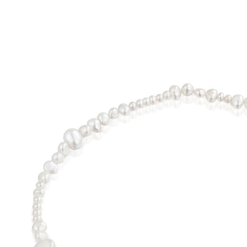 Gargantilla con perlas cultivadas y anilla de plata Hold Oval-2