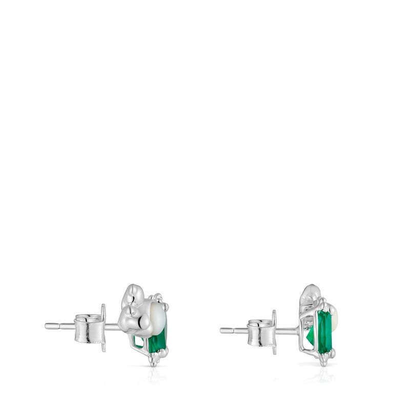 Pendientes trepadores con oso de plata, nácar y calcedonia Color Pills-1