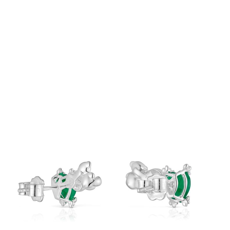Pendientes trepadores con oso de plata, nácar y calcedonia Color Pills-2