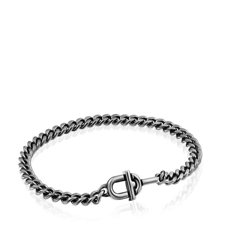 Pulsera de cadena barbada en plata dark silver-0