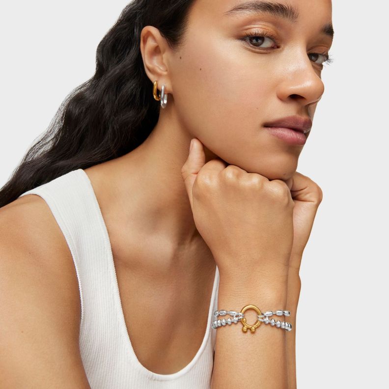Pulsera cadena de plata con motivos bola Hold Oval-5