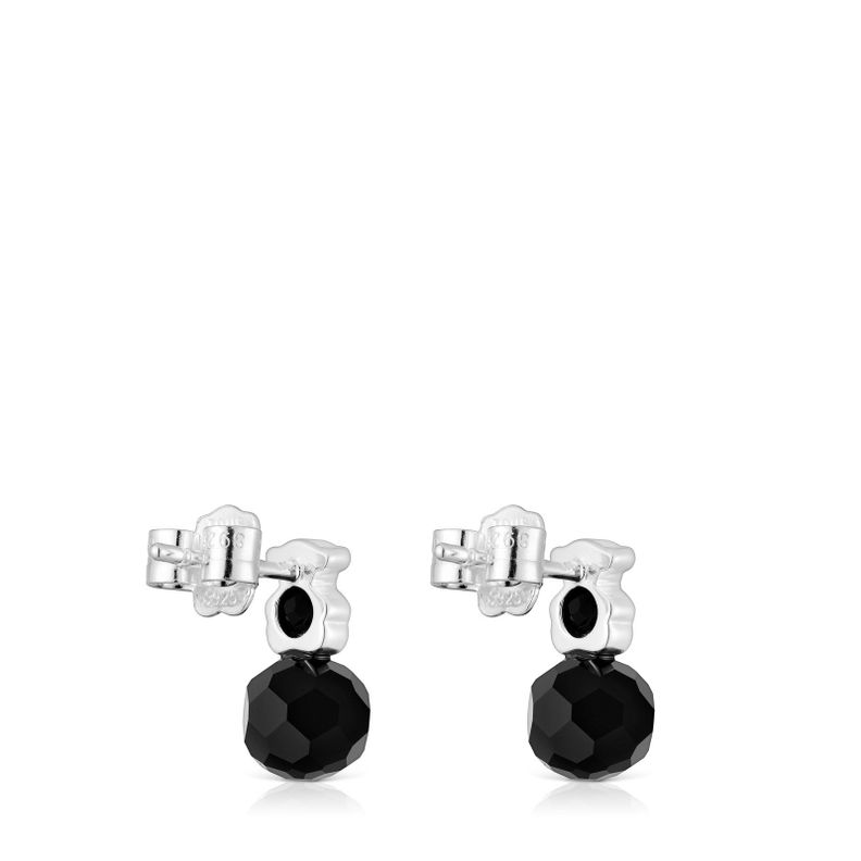 Aros pequeños oso de plata con ónix I-Bear-2