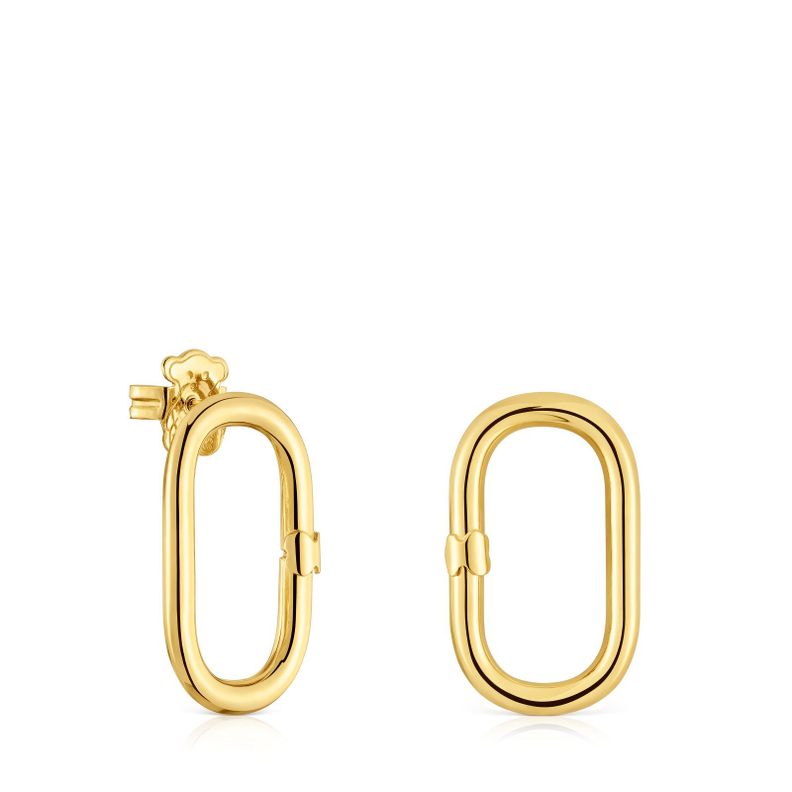 Pendientes cortos con baño de oro 18 kt sobre plata Hold Oval-0
