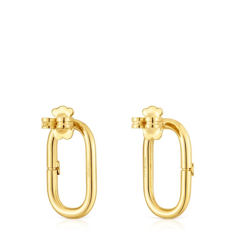 Pendientes cortos con baño de oro 18 kt sobre plata Hold Oval-2