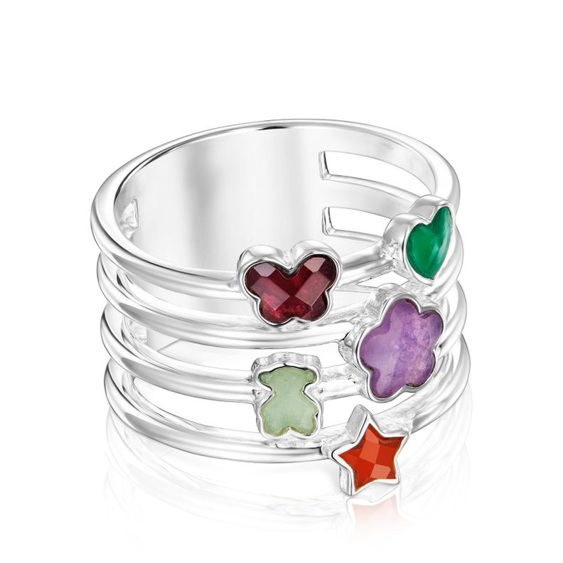 Anillo ancho de plata y gemas motivos Bold Motif-1