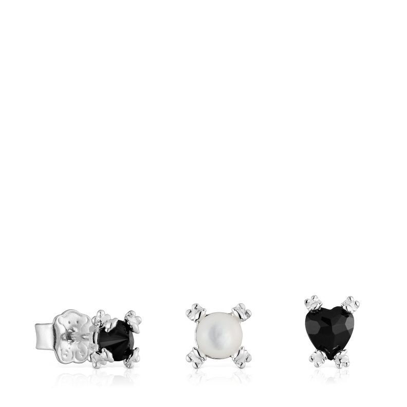 Pack de tres aros de plata, ónix y nácar Color Pills Tous-0