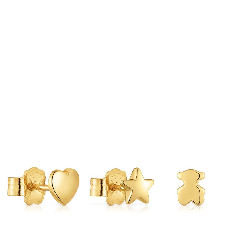Pack de tres pendientes con baño de oro 18 kt sobre plata motivos Bold Motif-0
