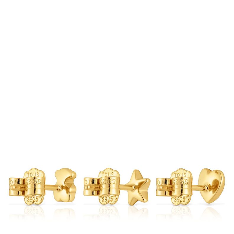 Pack de tres pendientes con baño de oro 18 kt sobre plata motivos Bold Motif-2