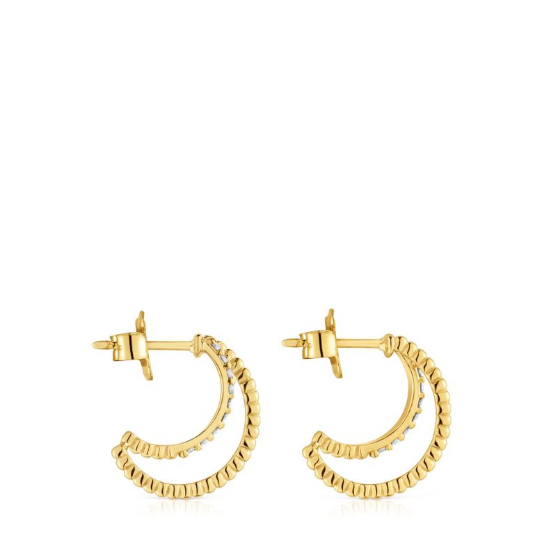 Pendientes aro doble corto de oro con diamantes-1