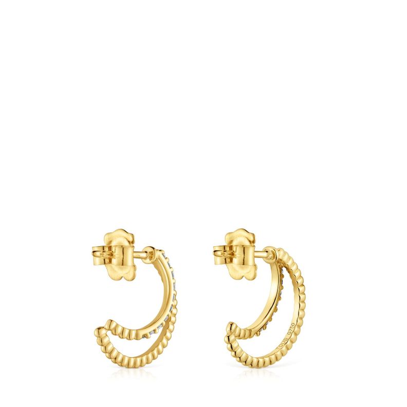 Pendientes aro doble corto de oro con diamantes-2