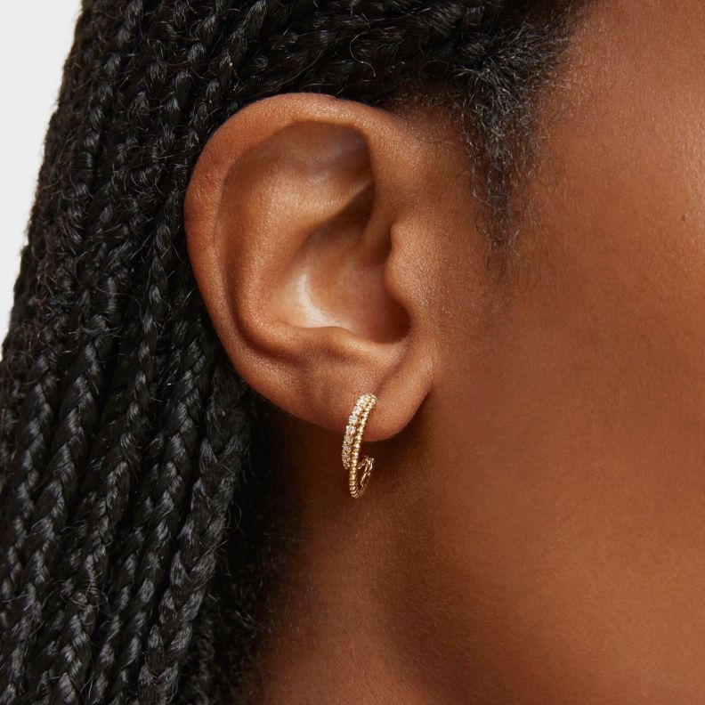 Pendientes aro doble corto de oro con diamantes-5