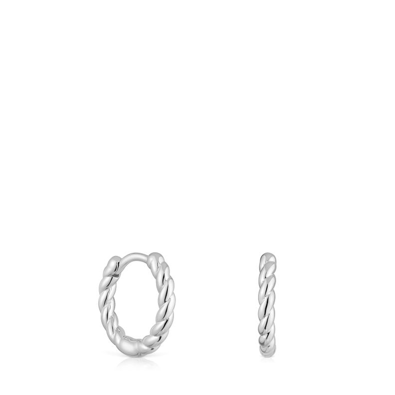 Pendientes cortos de aro trenzado de plata 10 mm Basics-0