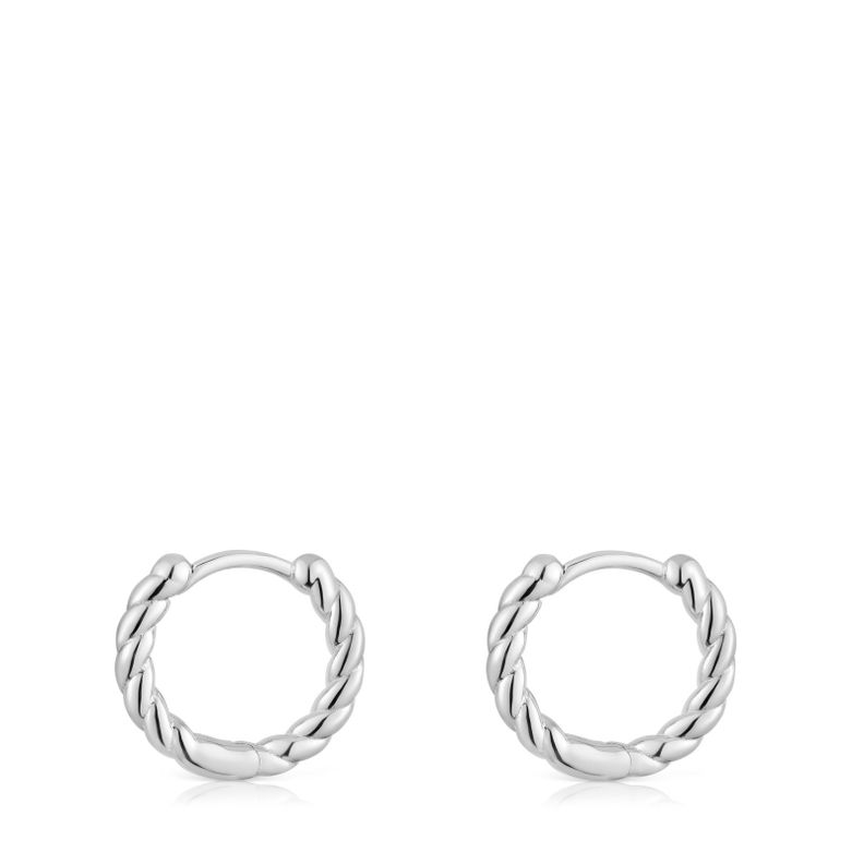 Pendientes cortos de aro trenzado de plata 10 mm Basics-1