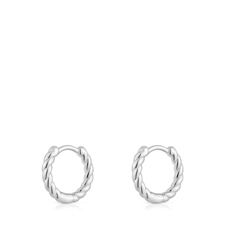 Pendientes cortos de aro trenzado de plata 10 mm Basics-2