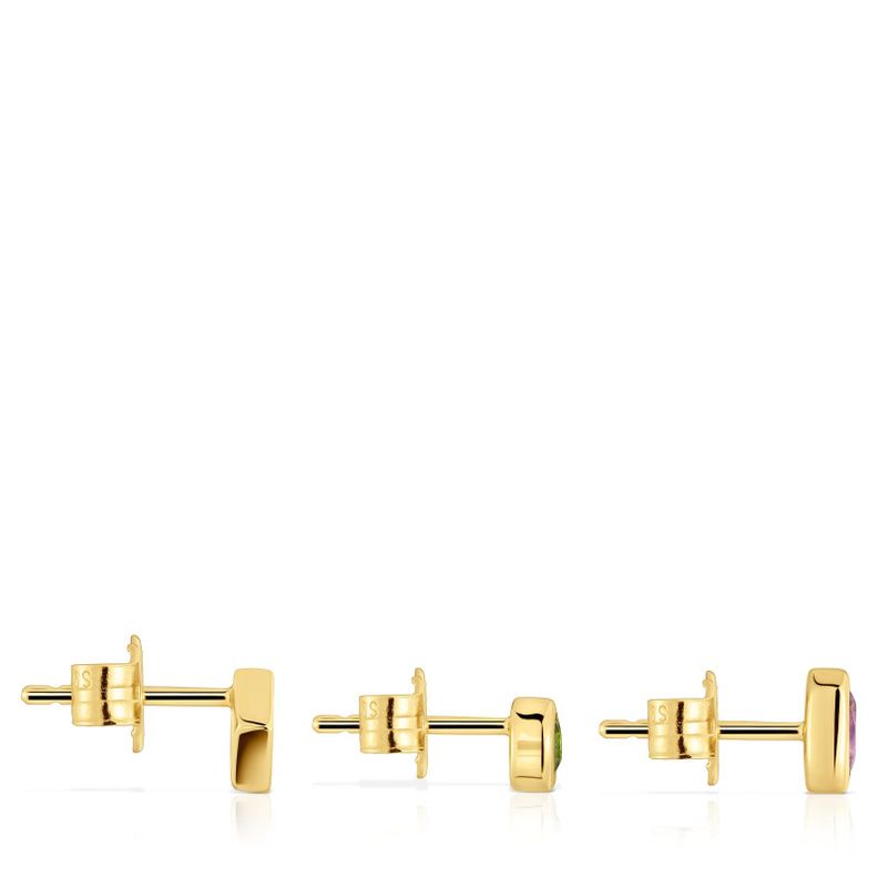 Pack de pendientes pequeños con baño de oro 18 kt sobre plata y gemas Basic Colors-1