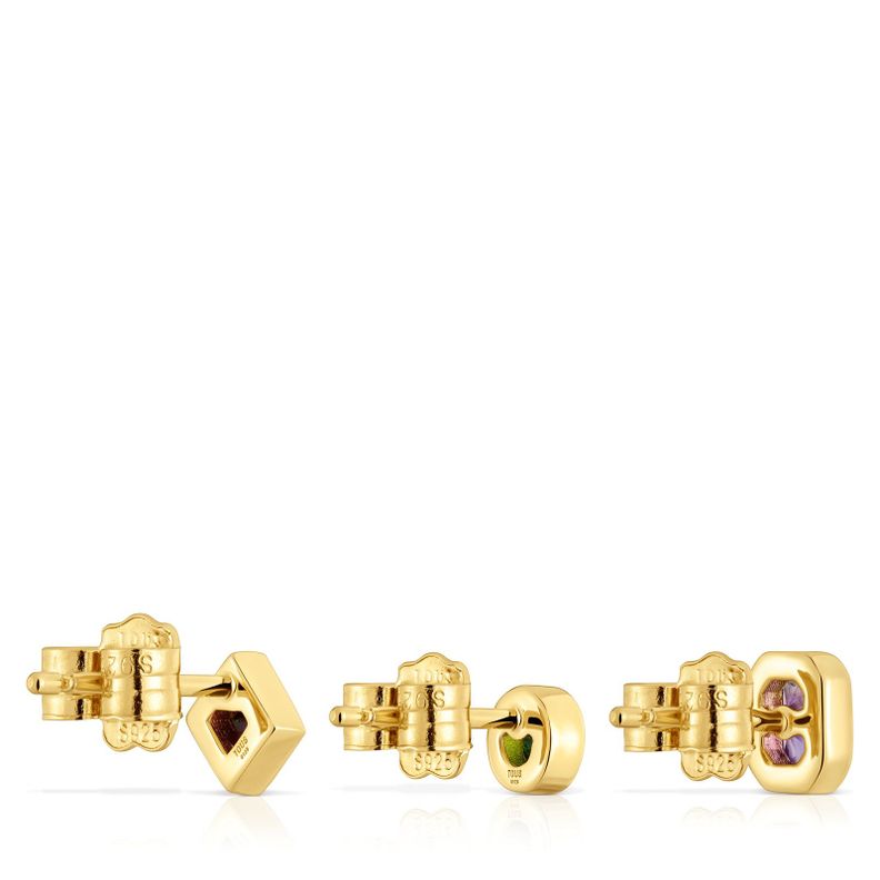 Pack de pendientes pequeños con baño de oro 18 kt sobre plata y gemas Basic Colors-2