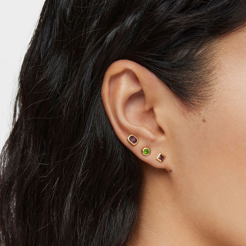 Pack de pendientes pequeños con baño de oro 18 kt sobre plata y gemas Basic Colors-3